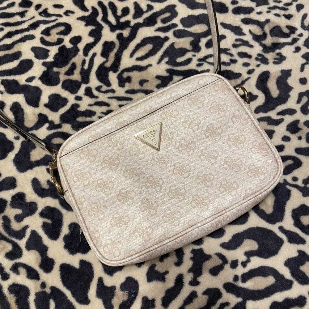White monogram guess crossbody bag purse